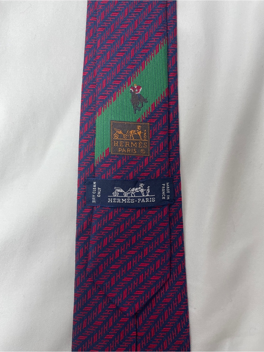 Hermes Men's Silk Tie “H Cheval” Navy And Red 338757T